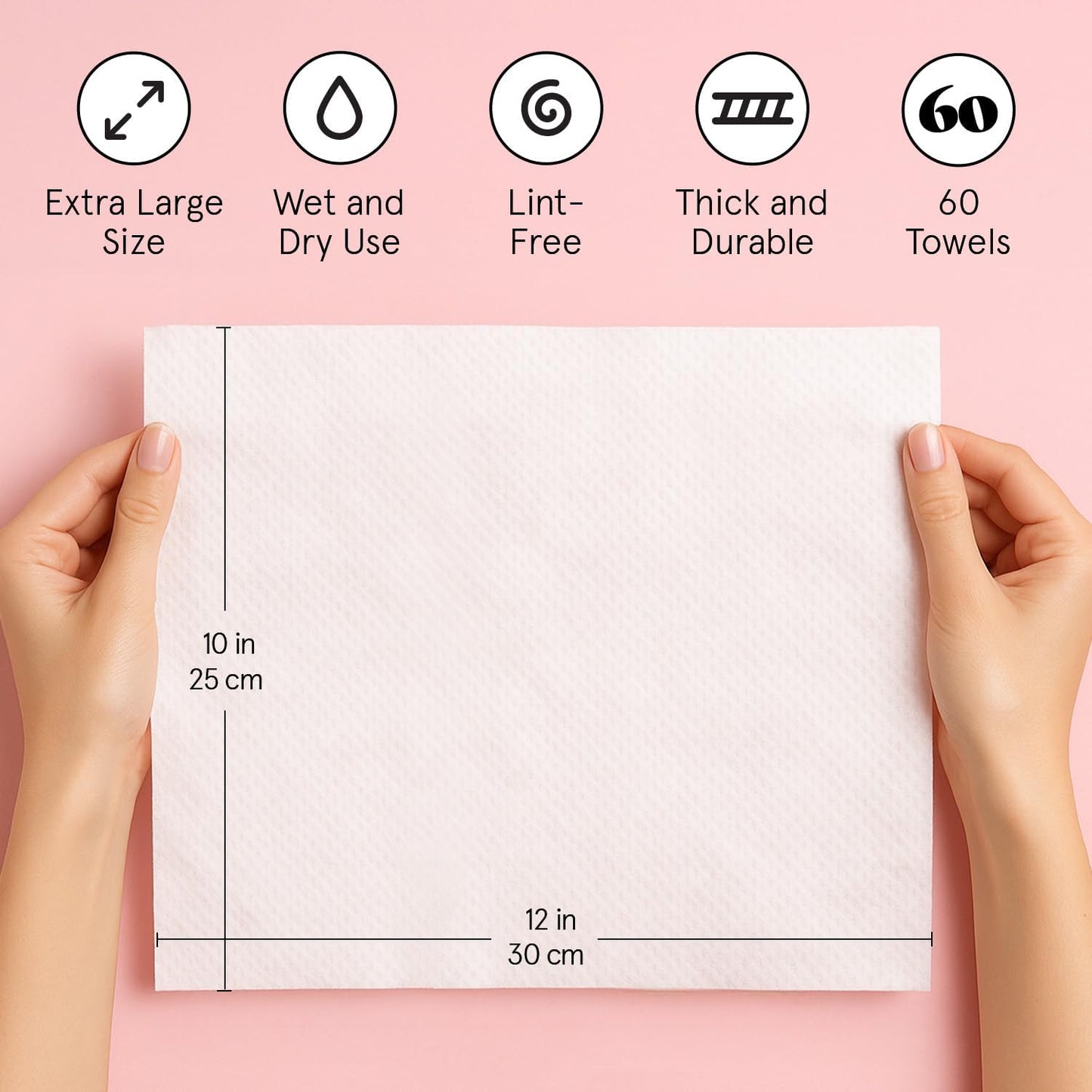 grace & stella Face Towels Disposable - Travel Essentials - Ultra-Soft & Absorbent Face Wipes Towelettes - XL Facial Towels for Cleansing & Makeup Removal - Lint-Free Facial Tissue - Vegan (60 Count)