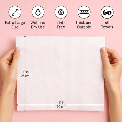 grace & stella Face Towels Disposable - Travel Essentials - Ultra-Soft & Absorbent Face Wipes Towelettes - XL Facial Towels for Cleansing & Makeup Removal - Lint-Free Facial Tissue - Vegan (60 Count)