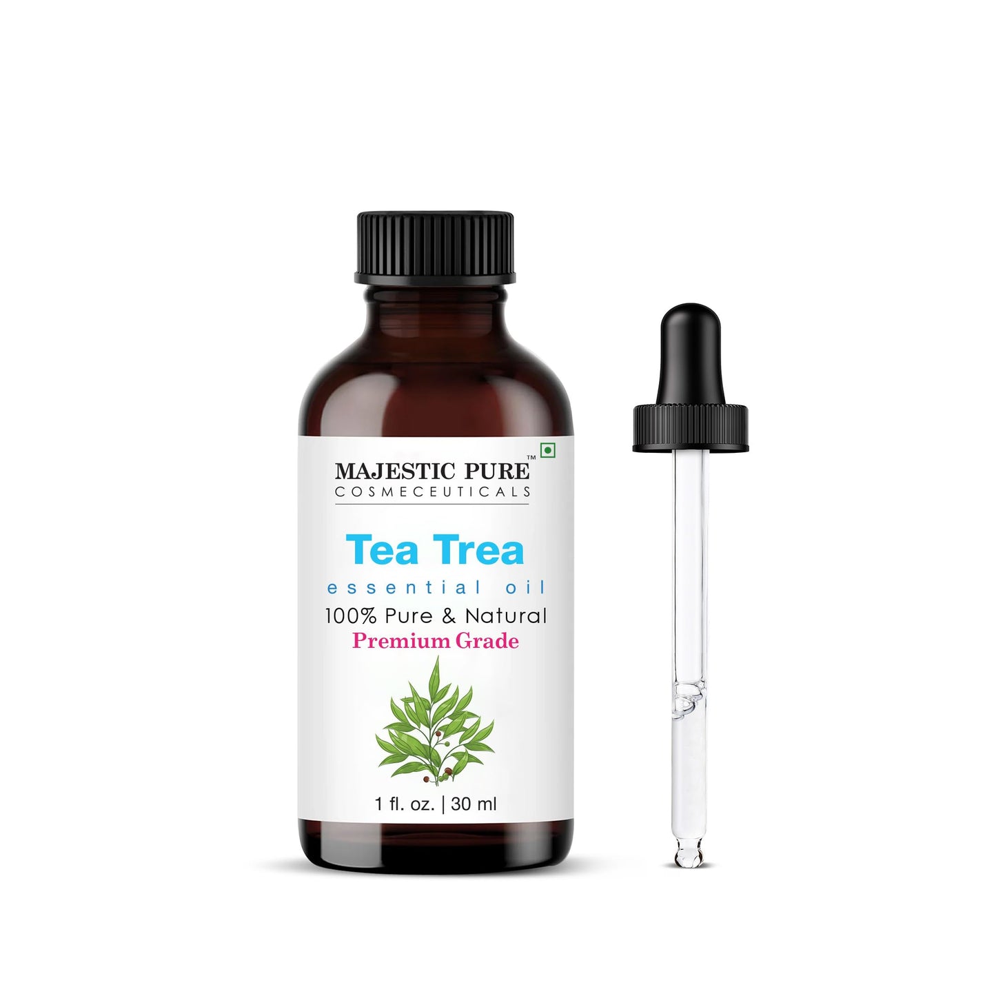 Majestic Pure Essential Oil with Glass Dropper - 100% Pure and Natural - Essential Oils for Diffuser, Aromatherapy, Soap and Candle Making, Tea Tree Essential Oil, Tea Tree Oil, 4 Fl Oz