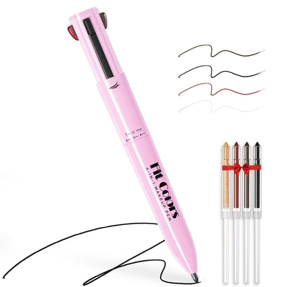 HOSAILY 4 in 1 Makeup Pen, 4 Colors Eyeliner Eyebrow Lip Liner Highlighter All in One Beauty Pen, Waterproof Long-Lasting Multifunctional Travel Portable Makeup Pen with 4 Replacement Refill
