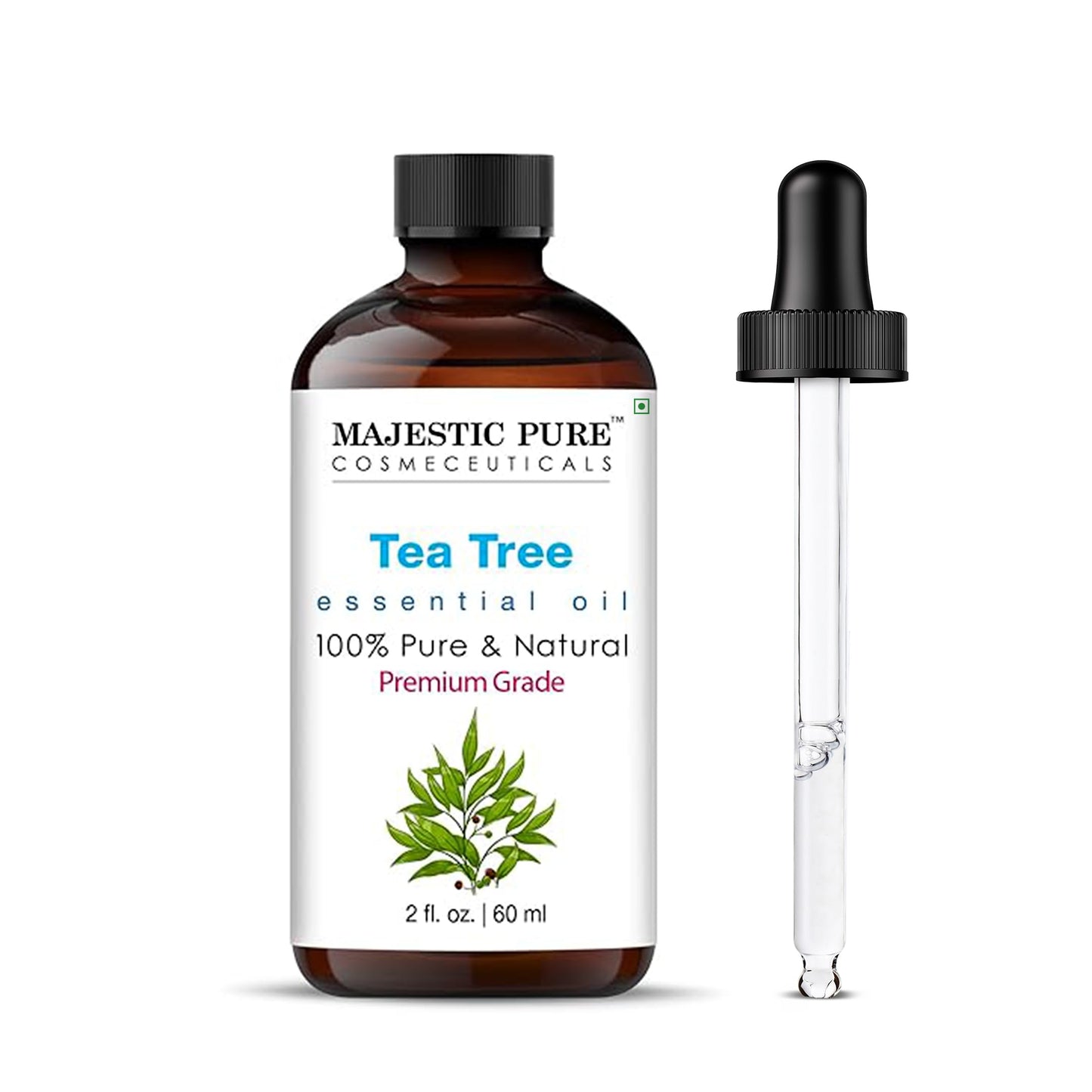 Majestic Pure Essential Oil with Glass Dropper - 100% Pure and Natural - Essential Oils for Diffuser, Aromatherapy, Soap and Candle Making, Tea Tree Essential Oil, Tea Tree Oil, 4 Fl Oz