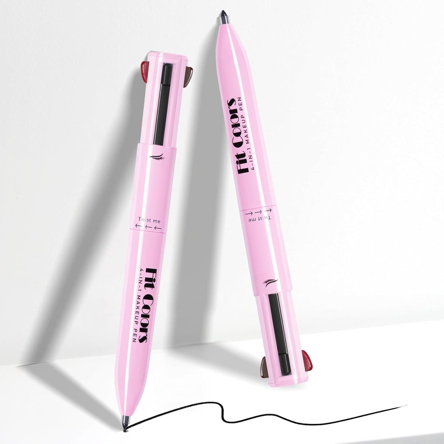 HOSAILY 4 in 1 Makeup Pen, 4 Colors Eyeliner Eyebrow Lip Liner Highlighter All in One Beauty Pen, Waterproof Long-Lasting Multifunctional Travel Portable Makeup Pen with 4 Replacement Refill