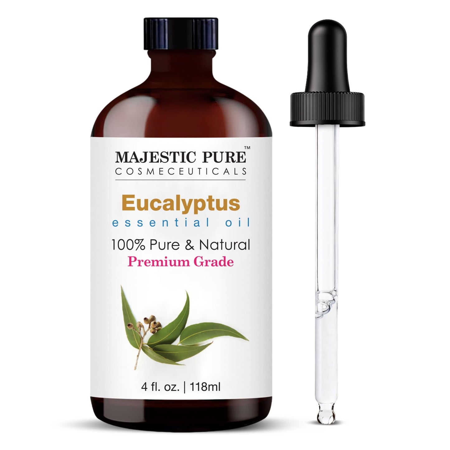 Majestic Pure Essential Oil with Glass Dropper - 100% Pure and Natural - Essential Oils for Diffuser, Aromatherapy, Soap and Candle Making, Tea Tree Essential Oil, Tea Tree Oil, 4 Fl Oz