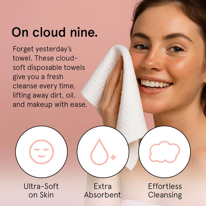 grace & stella Face Towels Disposable - Travel Essentials - Ultra-Soft & Absorbent Face Wipes Towelettes - XL Facial Towels for Cleansing & Makeup Removal - Lint-Free Facial Tissue - Vegan (60 Count)