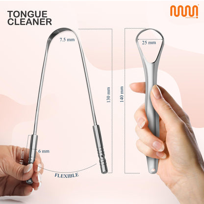 MasterMedi Tongue Cleaner Tongue Scraper Surgical Grade Stainless Steel Tongue Brush Dental Kit Professional Eliminate Bad Breath With Non-synthetic Grip (Family Pack (4 pcs)