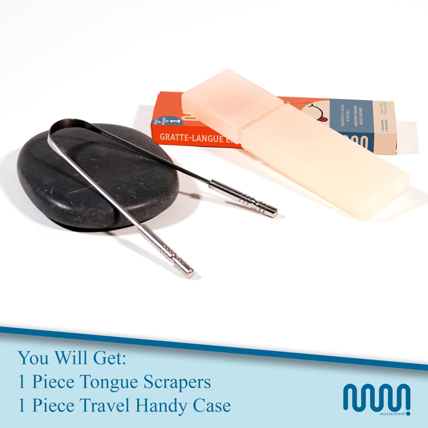 MasterMedi Tongue Cleaner Tongue Scraper Surgical Grade Stainless Steel Tongue Brush Dental Kit Professional Eliminate Bad Breath With Non-synthetic Grip (Family Pack (4 pcs)