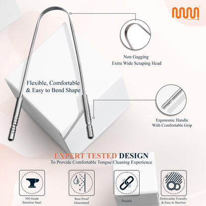 MasterMedi Tongue Cleaner Tongue Scraper Surgical Grade Stainless Steel Tongue Brush Dental Kit Professional Eliminate Bad Breath With Non-synthetic Grip (Family Pack (4 pcs)