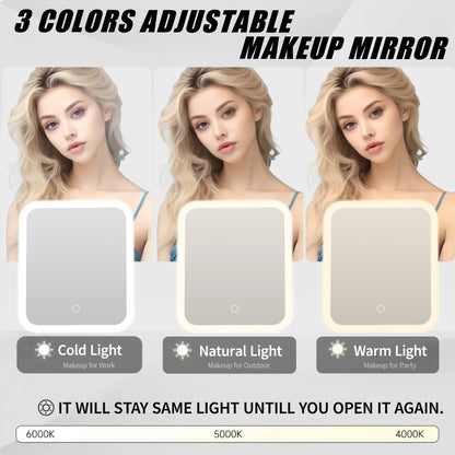 LED Makeup Bag with Mirror, Lighted Cosmetic Case with Natural Light, Adjustable Brightness and Soft Lighting, Travel Organizer with Compartments for Women(Pink)