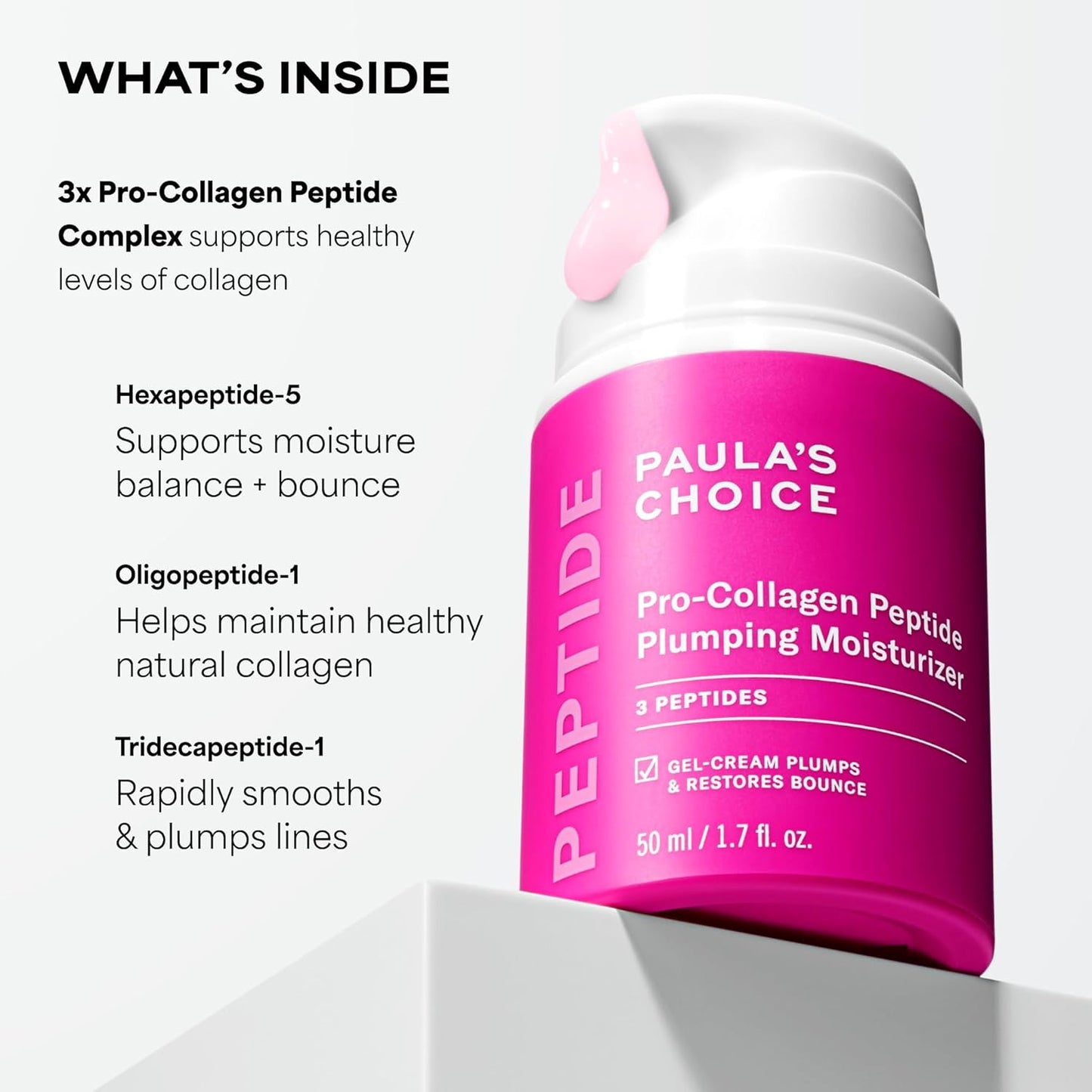 Paula's Choice Pro-Collagen Peptide Plumping Face Moisturizer, Daily Gel Face Cream for Deep Lightweight Hydration, Wrinkles & Loss of Firmness, Fragrance-Free, 1.7 Fl Oz
