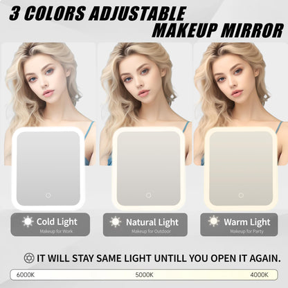 LED Makeup Bag with Mirror, Lighted Cosmetic Case with Natural Light, Adjustable Brightness and Soft Lighting, Travel Organizer with Compartments for Women(Pink)