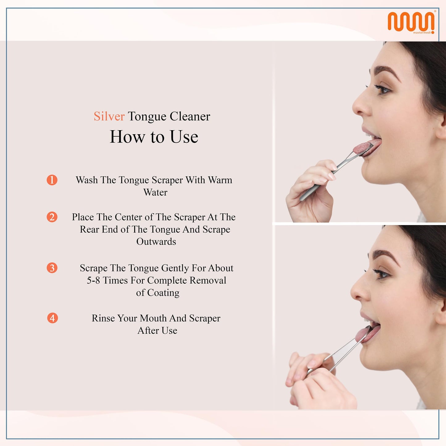 MasterMedi Tongue Cleaner Tongue Scraper Surgical Grade Stainless Steel Tongue Brush Dental Kit Professional Eliminate Bad Breath With Non-synthetic Grip (Family Pack (4 pcs)