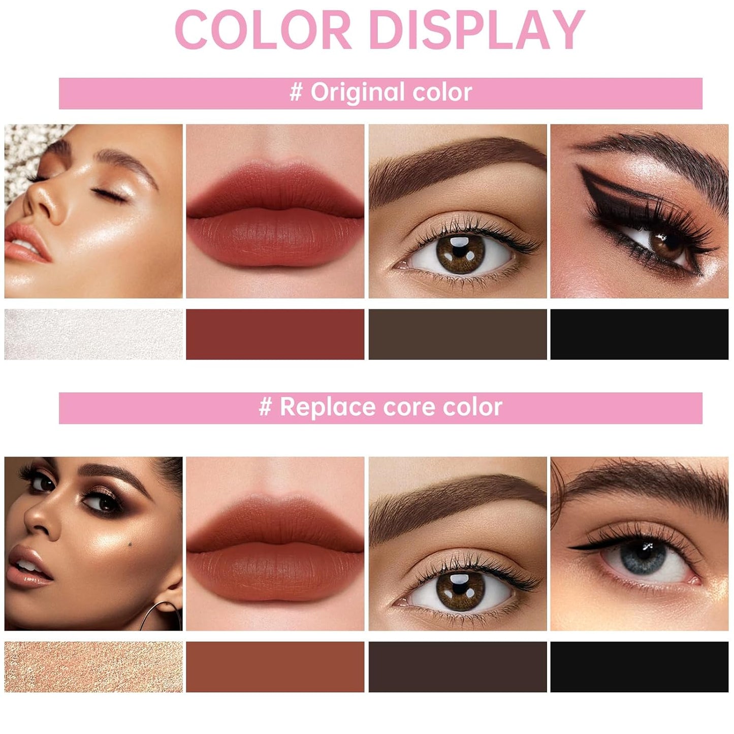 HOSAILY 4 in 1 Makeup Pen, 4 Colors Eyeliner Eyebrow Lip Liner Highlighter All in One Beauty Pen, Waterproof Long-Lasting Multifunctional Travel Portable Makeup Pen with 4 Replacement Refill