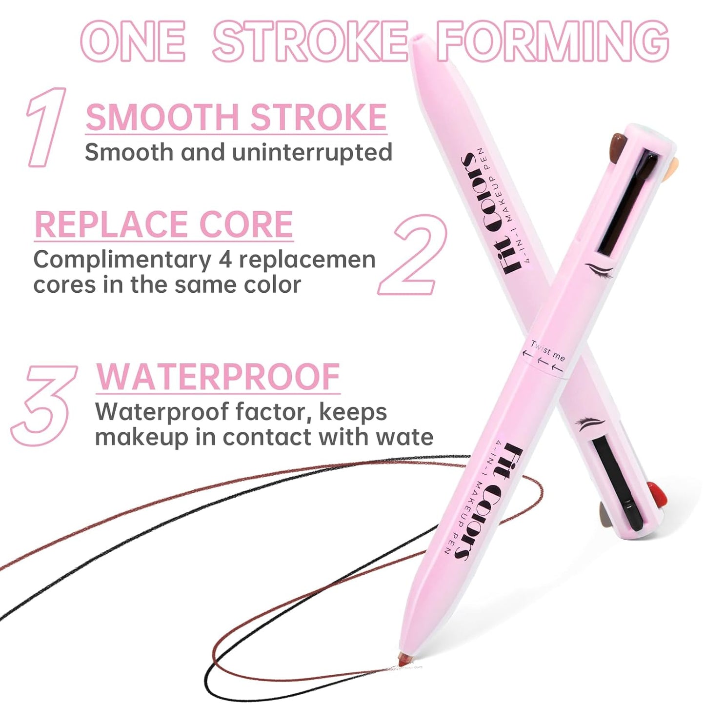 HOSAILY 4 in 1 Makeup Pen, 4 Colors Eyeliner Eyebrow Lip Liner Highlighter All in One Beauty Pen, Waterproof Long-Lasting Multifunctional Travel Portable Makeup Pen with 4 Replacement Refill