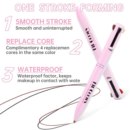 HOSAILY 4 in 1 Makeup Pen, 4 Colors Eyeliner Eyebrow Lip Liner Highlighter All in One Beauty Pen, Waterproof Long-Lasting Multifunctional Travel Portable Makeup Pen with 4 Replacement Refill
