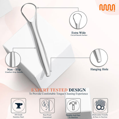MasterMedi Tongue Cleaner Tongue Scraper Surgical Grade Stainless Steel Tongue Brush Dental Kit Professional Eliminate Bad Breath With Non-synthetic Grip (Family Pack (4 pcs)