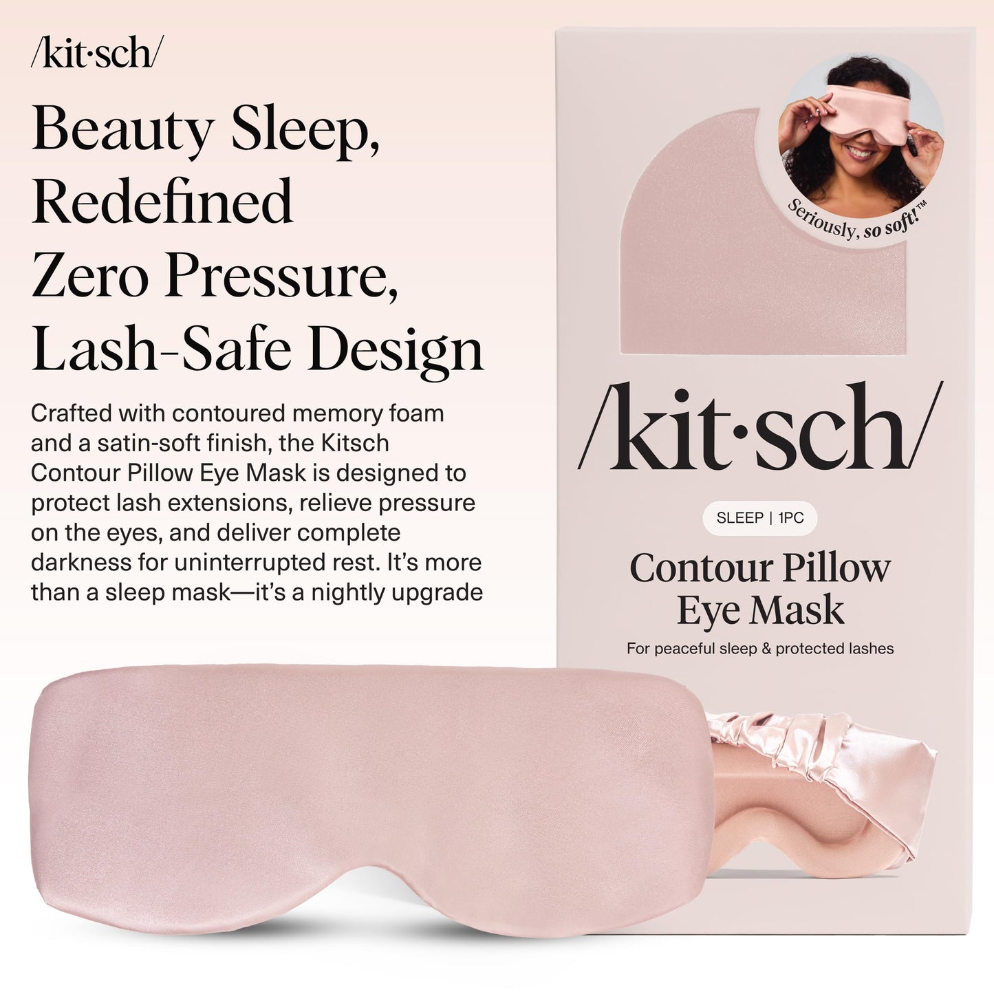 Kitsch Contour Pillow Eye Mask – Softer Than Silk Eye Masks for Sleep, Blindfold Sleep Masks for Women & Men, No Eye Pressure, Lightweight, Eye Care, Travel Essentials - Blush