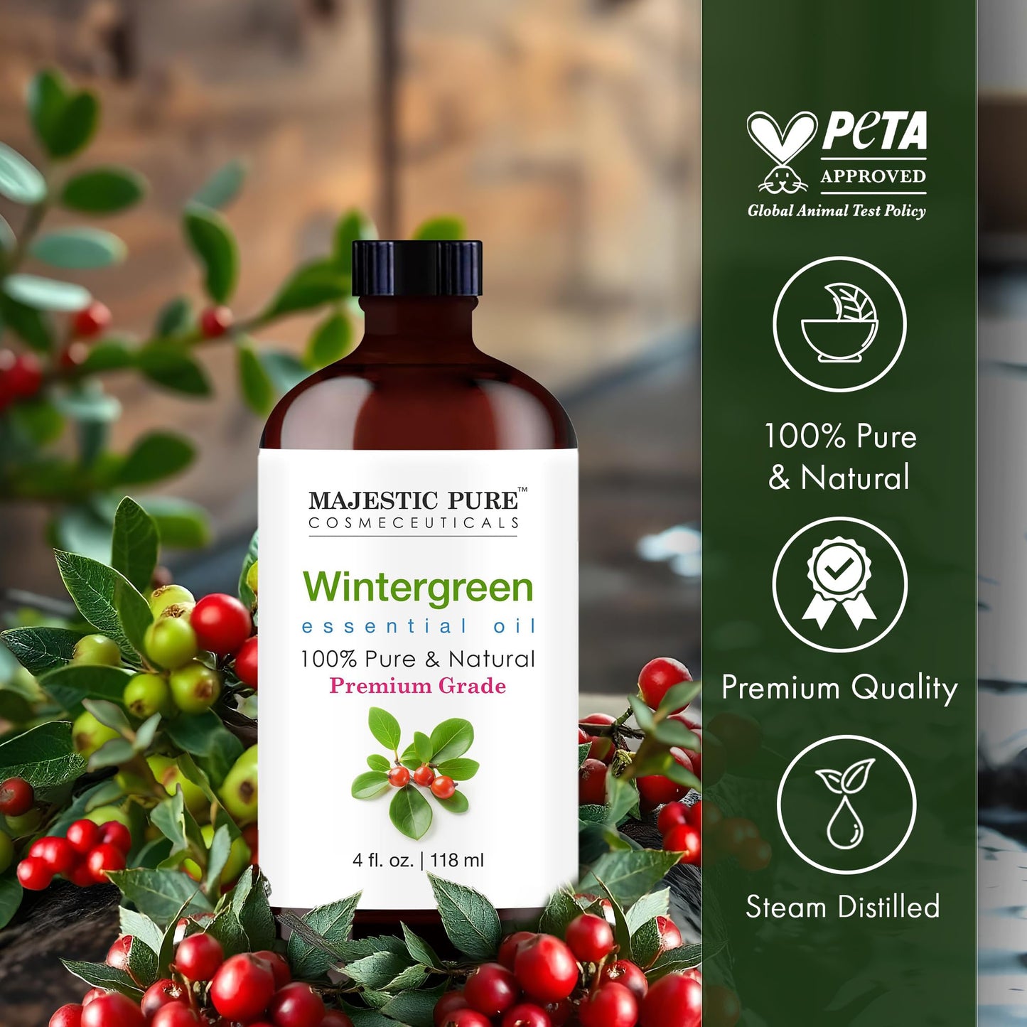 Majestic Pure Essential Oil with Glass Dropper - 100% Pure and Natural - Essential Oils for Diffuser, Aromatherapy, Soap and Candle Making, Tea Tree Essential Oil, Tea Tree Oil, 4 Fl Oz