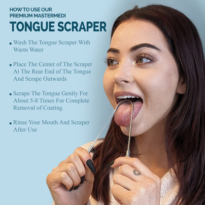 MasterMedi Tongue Cleaner Tongue Scraper Surgical Grade Stainless Steel Tongue Brush Dental Kit Professional Eliminate Bad Breath With Non-synthetic Grip (Family Pack (4 pcs)