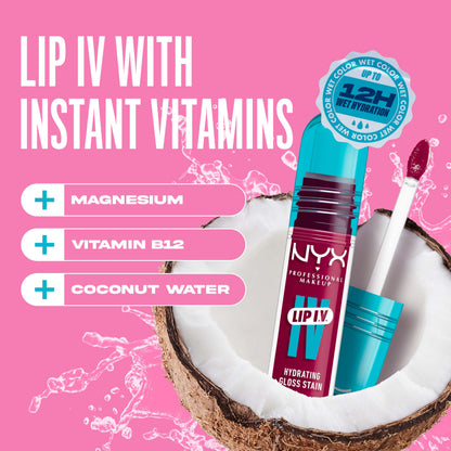 NYX PROFESSIONAL MAKEUP Lip IV Hydrating Glossy Lip Stain with 12HR Hydration - Drippin In Rose (Pink)