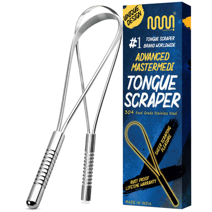 MasterMedi Tongue Cleaner Tongue Scraper Surgical Grade Stainless Steel Tongue Brush Dental Kit Professional Eliminate Bad Breath With Non-synthetic Grip (Family Pack (4 pcs)
