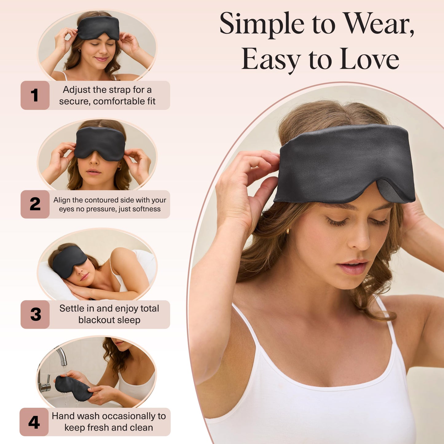 Kitsch Contour Pillow Eye Mask – Softer Than Silk Eye Masks for Sleep, Blindfold Sleep Masks for Women & Men, No Eye Pressure, Lightweight, Eye Care, Travel Essentials - Blush