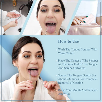 MasterMedi Tongue Cleaner Tongue Scraper Surgical Grade Stainless Steel Tongue Brush Dental Kit Professional Eliminate Bad Breath With Non-synthetic Grip (Family Pack (4 pcs)