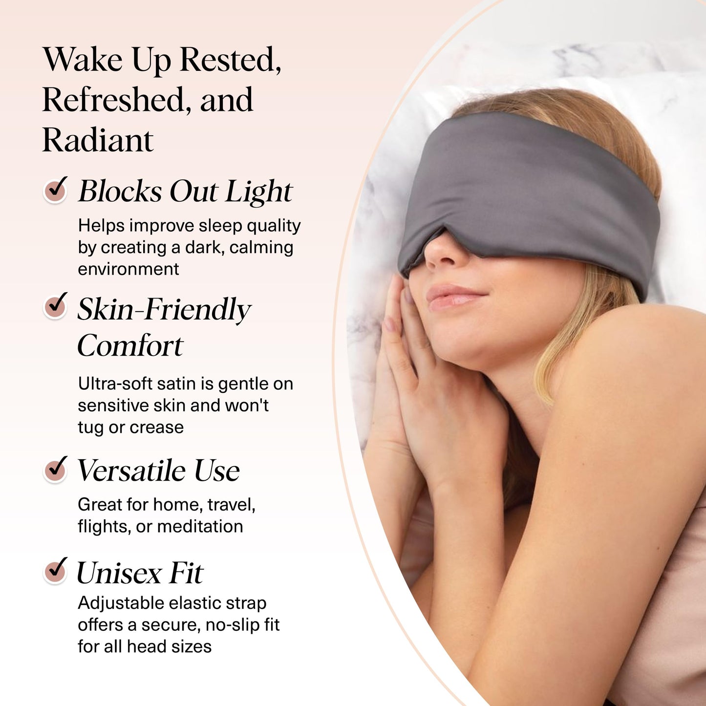 Kitsch Contour Pillow Eye Mask – Softer Than Silk Eye Masks for Sleep, Blindfold Sleep Masks for Women & Men, No Eye Pressure, Lightweight, Eye Care, Travel Essentials - Blush