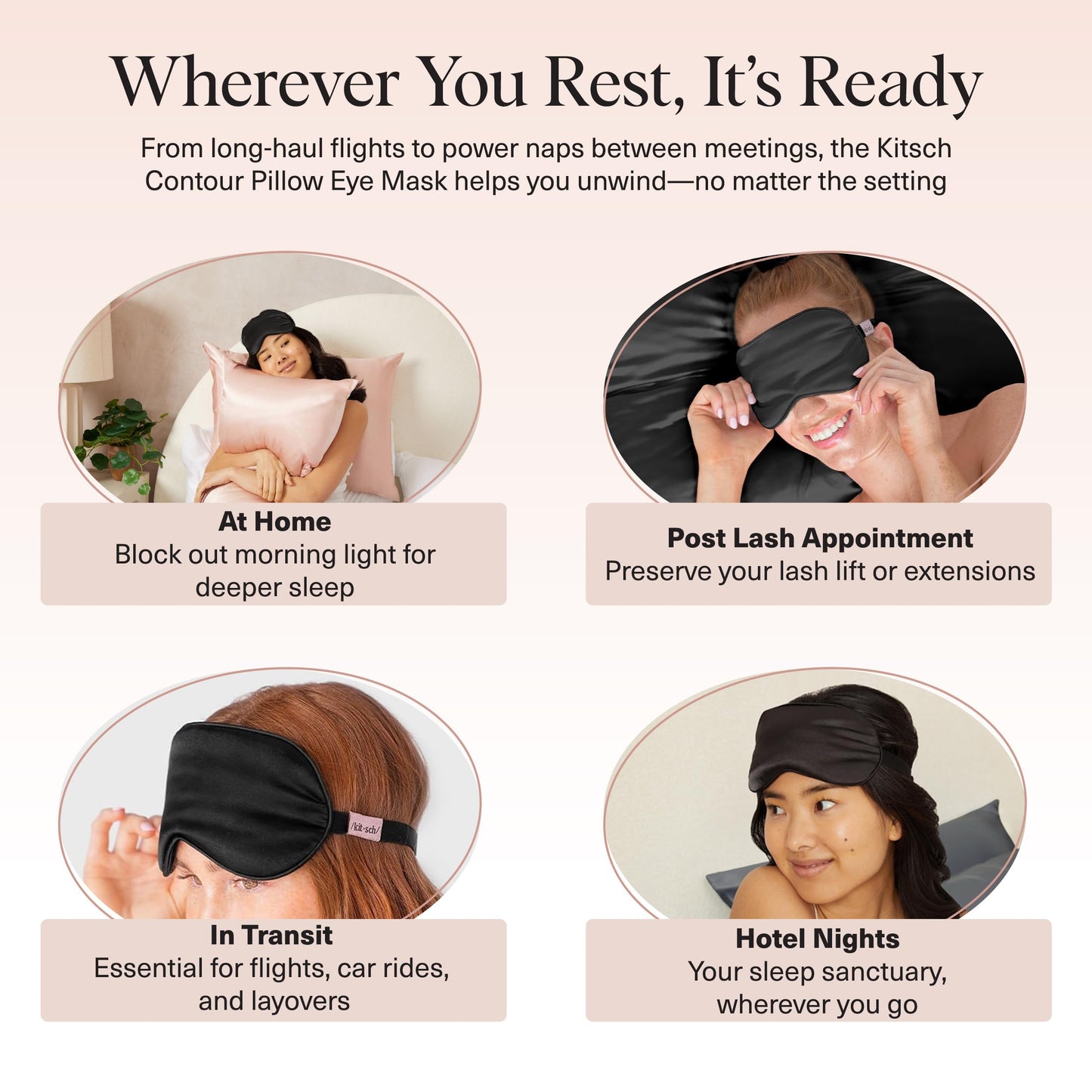 Kitsch Contour Pillow Eye Mask – Softer Than Silk Eye Masks for Sleep, Blindfold Sleep Masks for Women & Men, No Eye Pressure, Lightweight, Eye Care, Travel Essentials - Blush