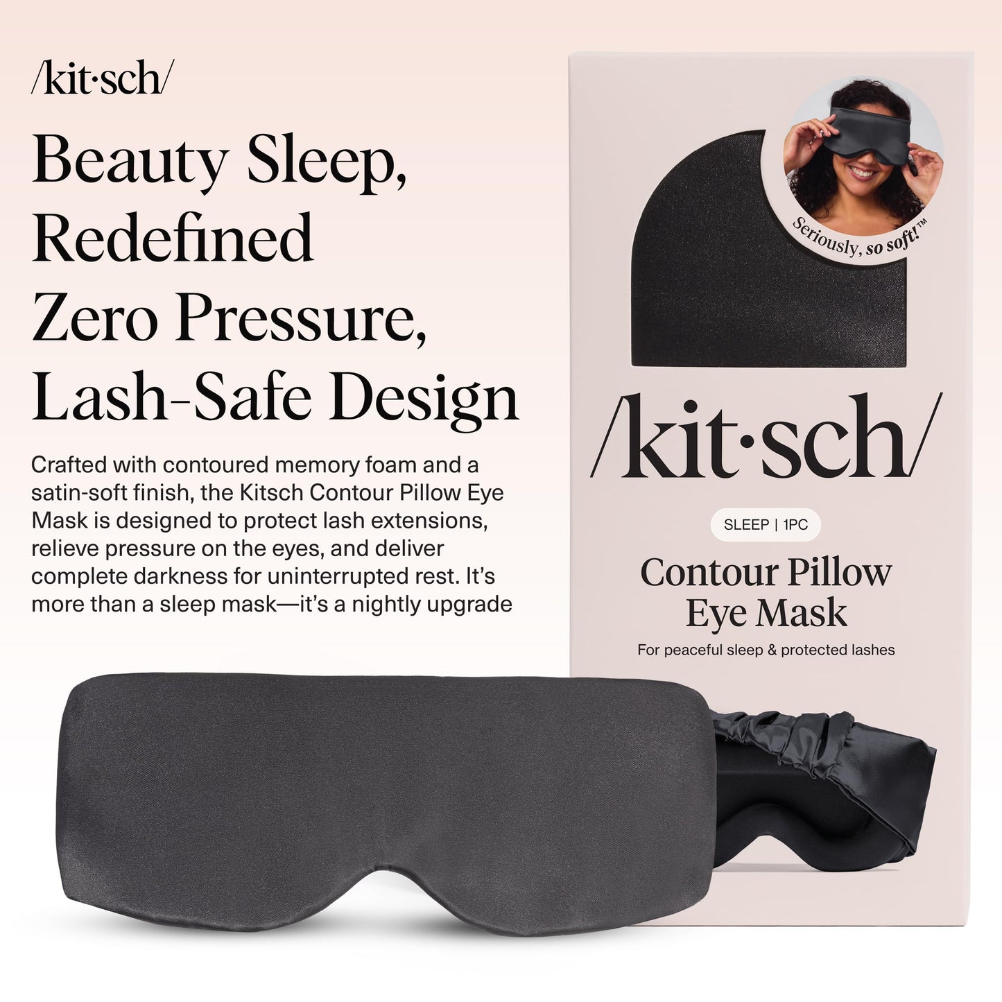 Kitsch Contour Pillow Eye Mask – Softer Than Silk Eye Masks for Sleep, Blindfold Sleep Masks for Women & Men, No Eye Pressure, Lightweight, Eye Care, Travel Essentials - Blush