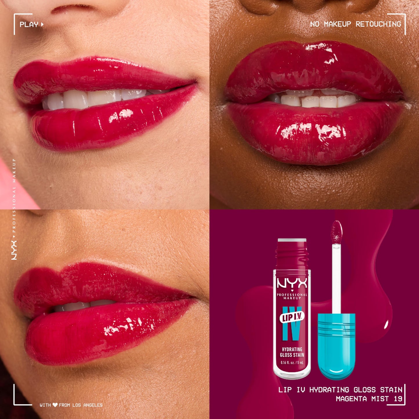 NYX PROFESSIONAL MAKEUP Lip IV Hydrating Glossy Lip Stain with 12HR Hydration - Drippin In Rose (Pink)