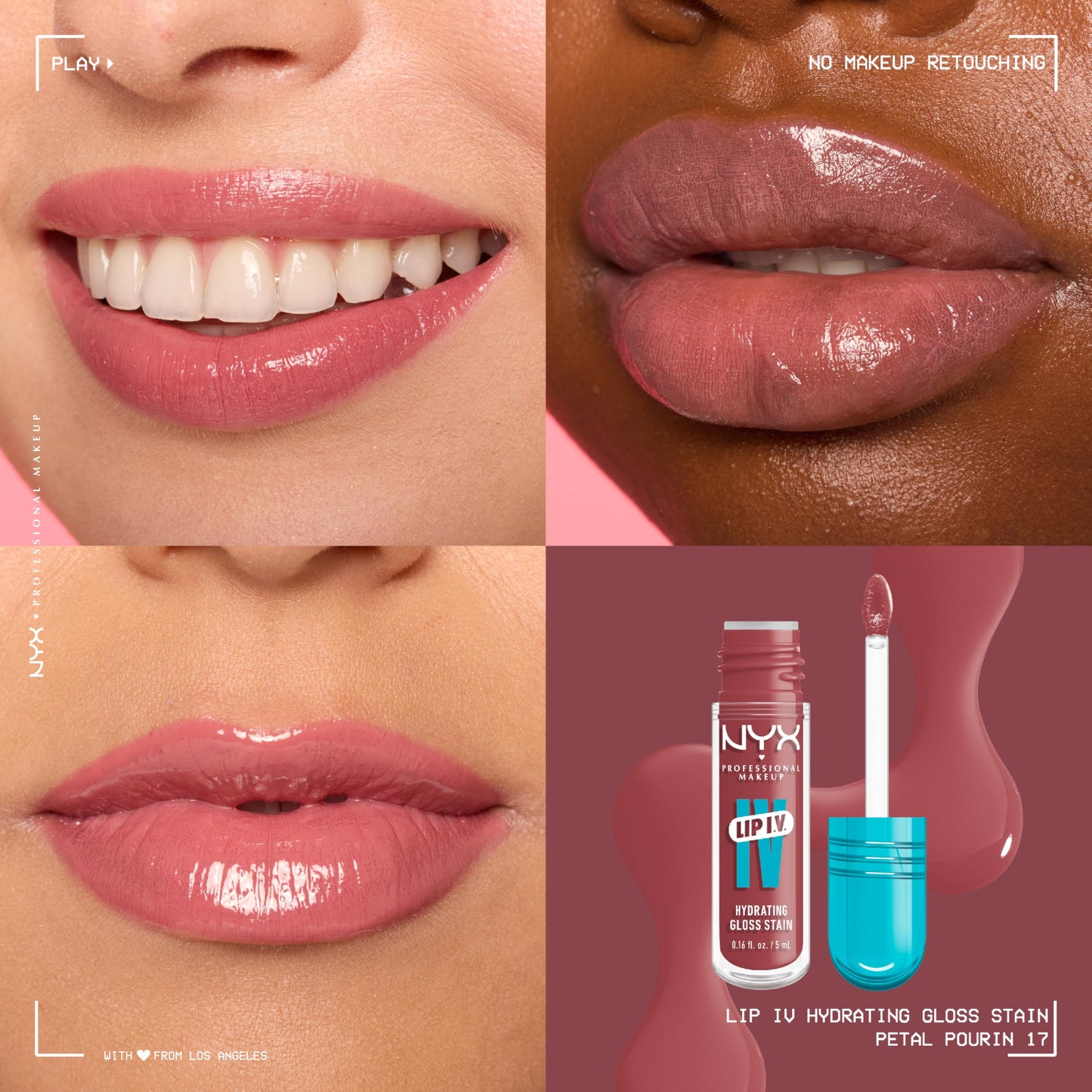 NYX PROFESSIONAL MAKEUP Lip IV Hydrating Glossy Lip Stain with 12HR Hydration - Drippin In Rose (Pink)